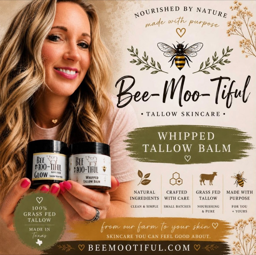 Bee-Moo-Tiful whipped tallow balm — 100% grass fed tallow, made in Texas